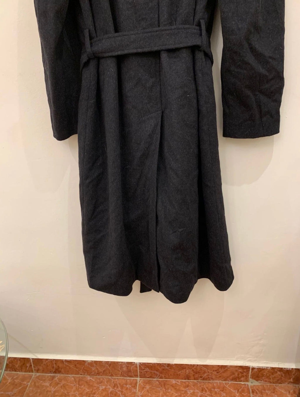 Vintage pure wool charcoal belted classic raglan over coat 48R 48L XL