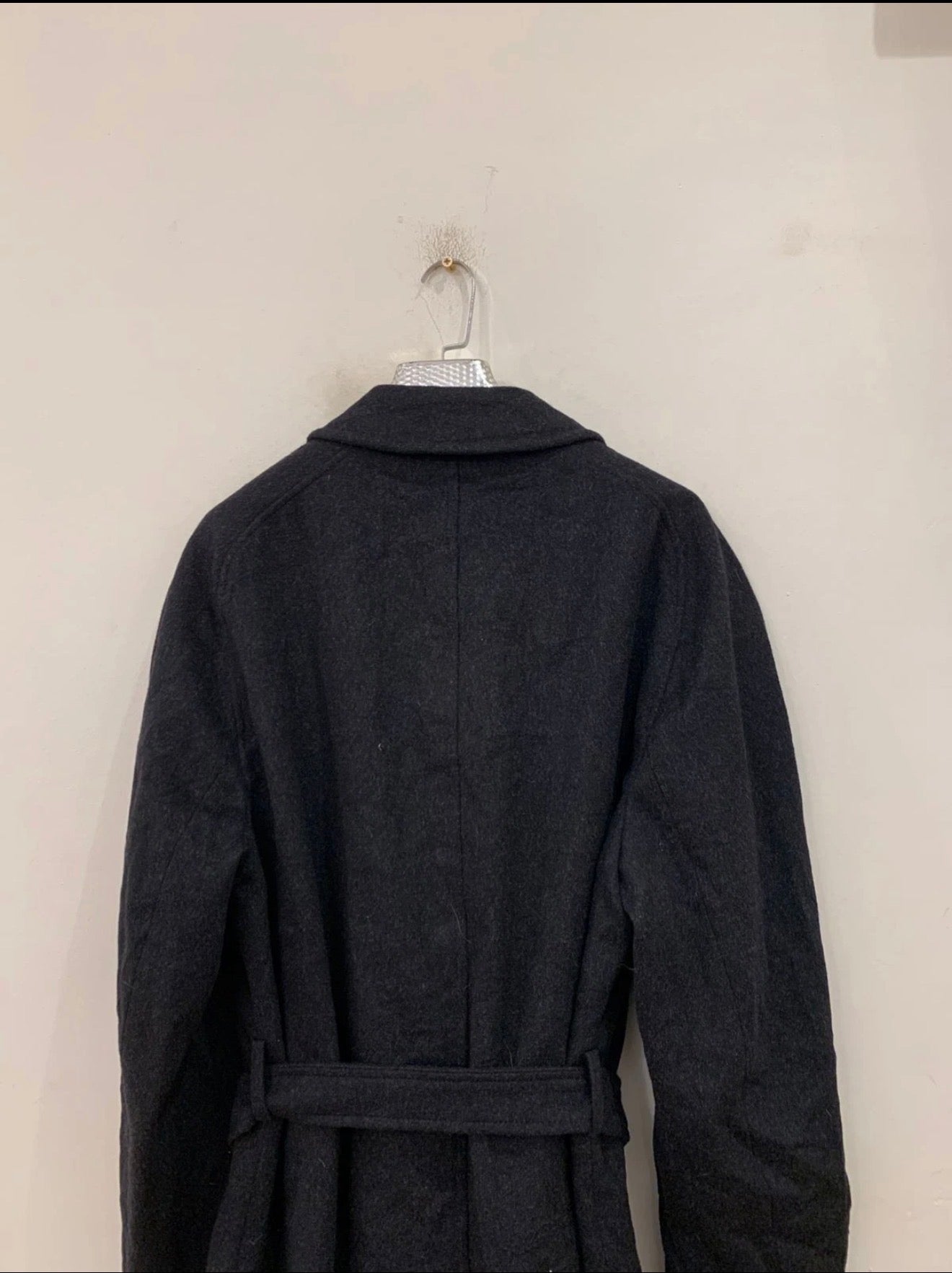 Vintage pure wool charcoal belted classic raglan over coat 48R 48L XL