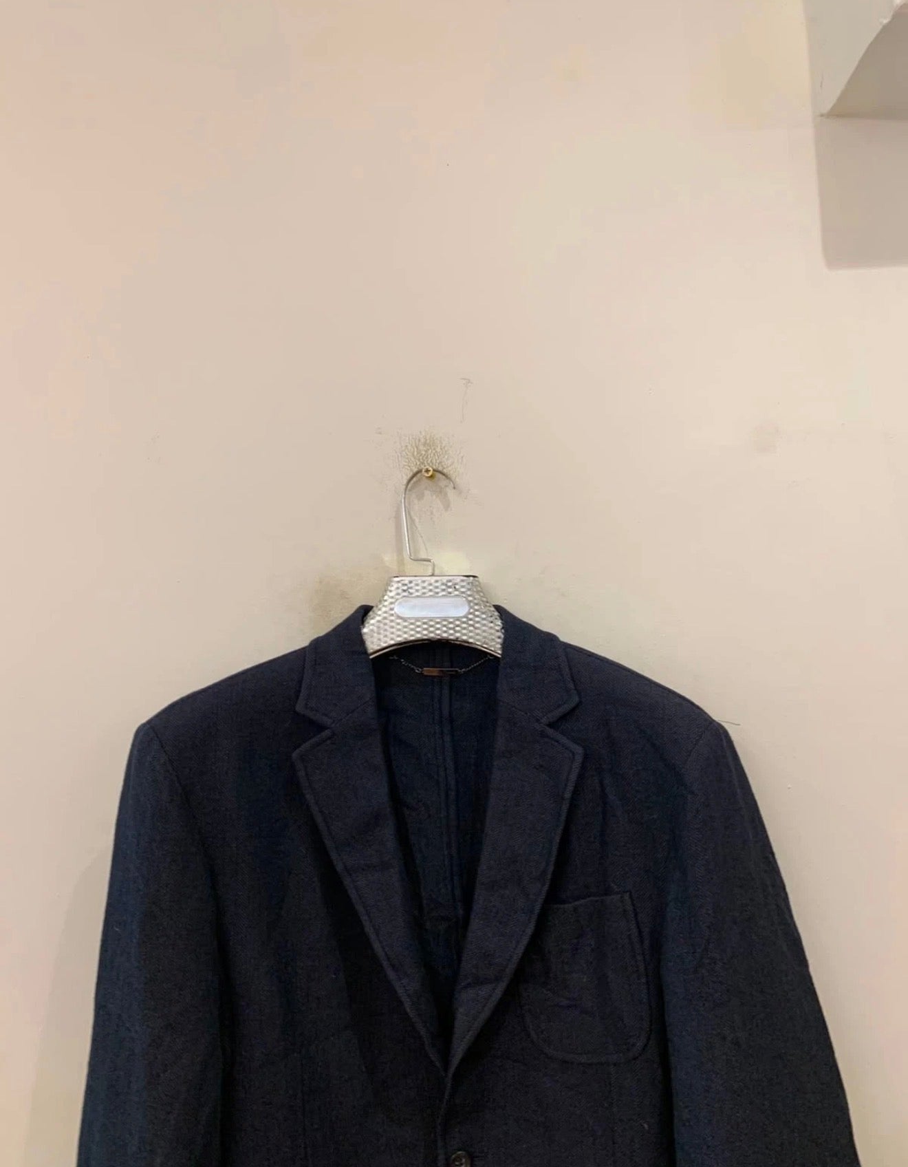 Classic Guess wool linen cotton blend navy herringbone jacket blazer 42R 42L