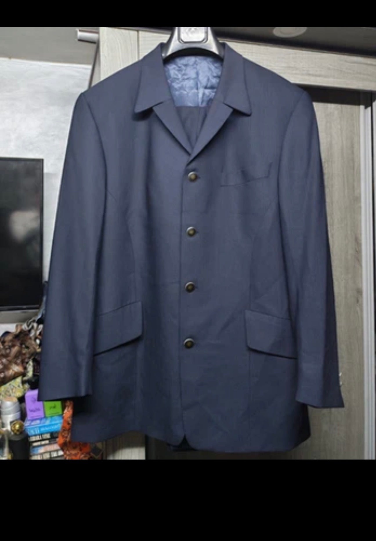 Vintage Superfine pure wool classic silver button navy Leisure suit 44L 44R