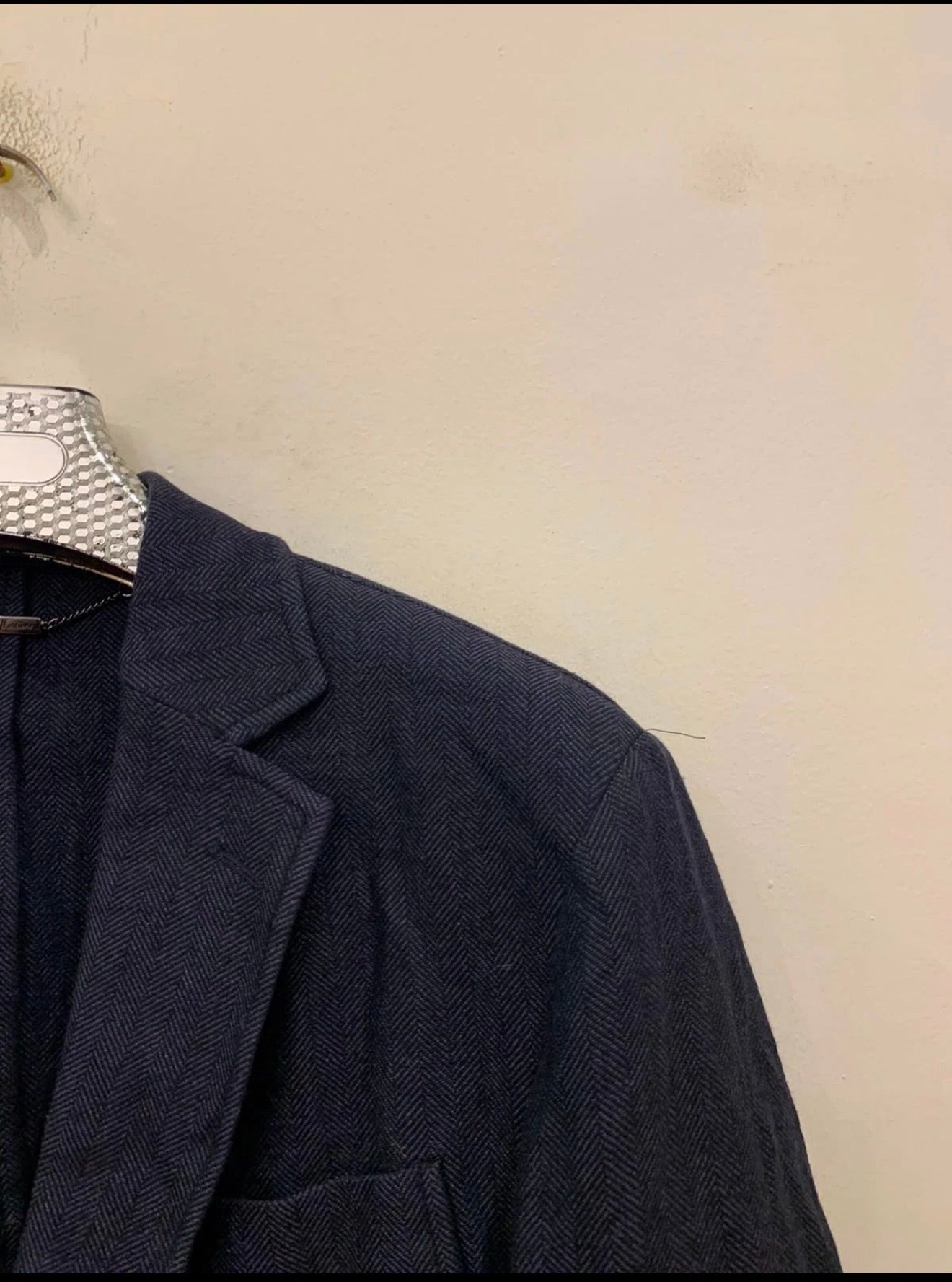 Classic Guess wool linen cotton blend navy herringbone jacket blazer 42R 42L