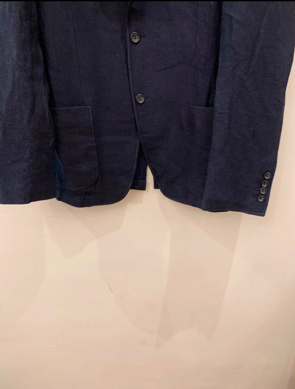 Classic Guess wool linen cotton blend navy herringbone jacket blazer 42R 42L