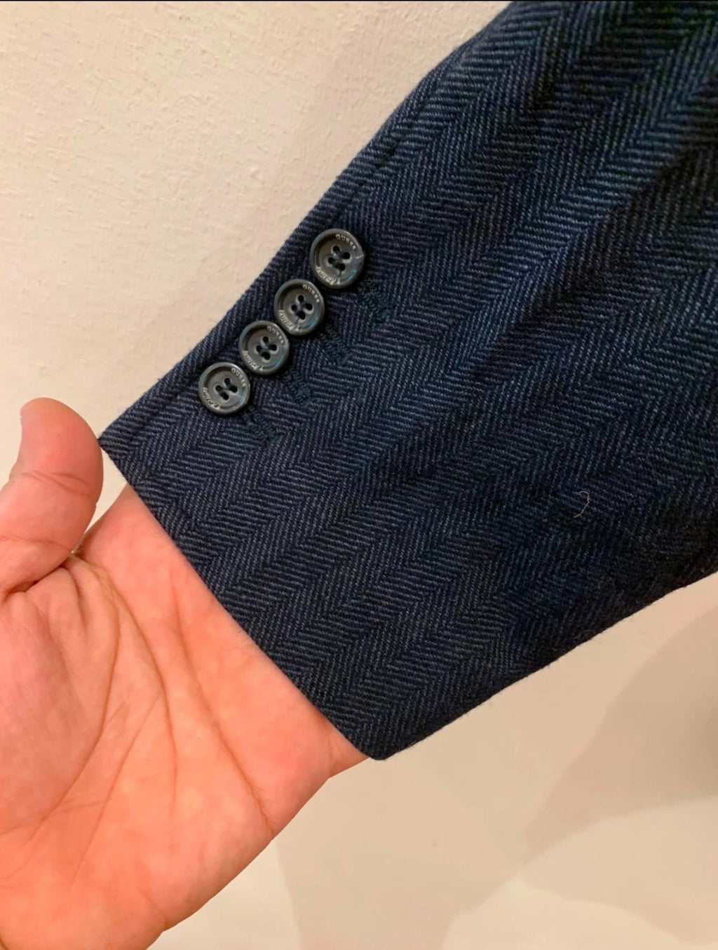 Classic Guess wool linen cotton blend navy herringbone jacket blazer 42R 42L