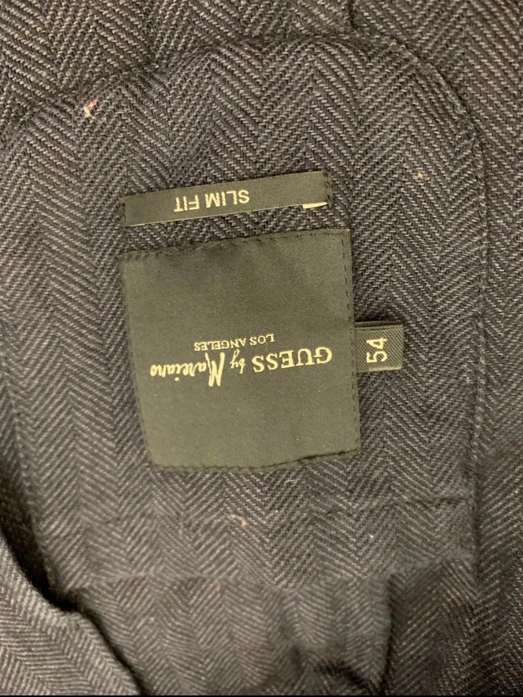 Classic Guess wool linen cotton blend navy herringbone jacket blazer 42R 42L