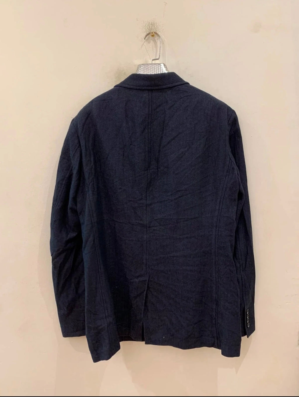 Classic Guess wool linen cotton blend navy herringbone jacket blazer 42R 42L