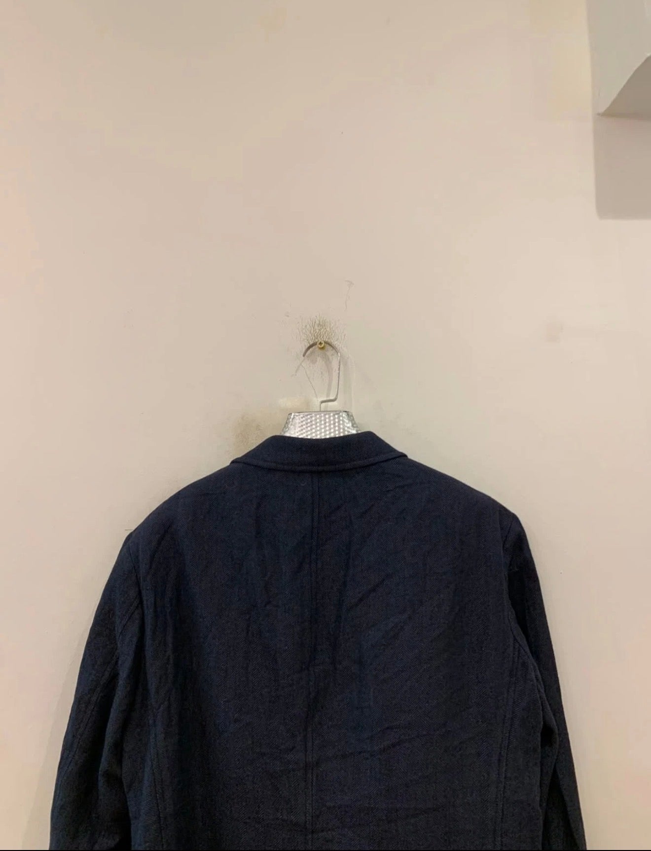 Classic Guess wool linen cotton blend navy herringbone jacket blazer 42R 42L