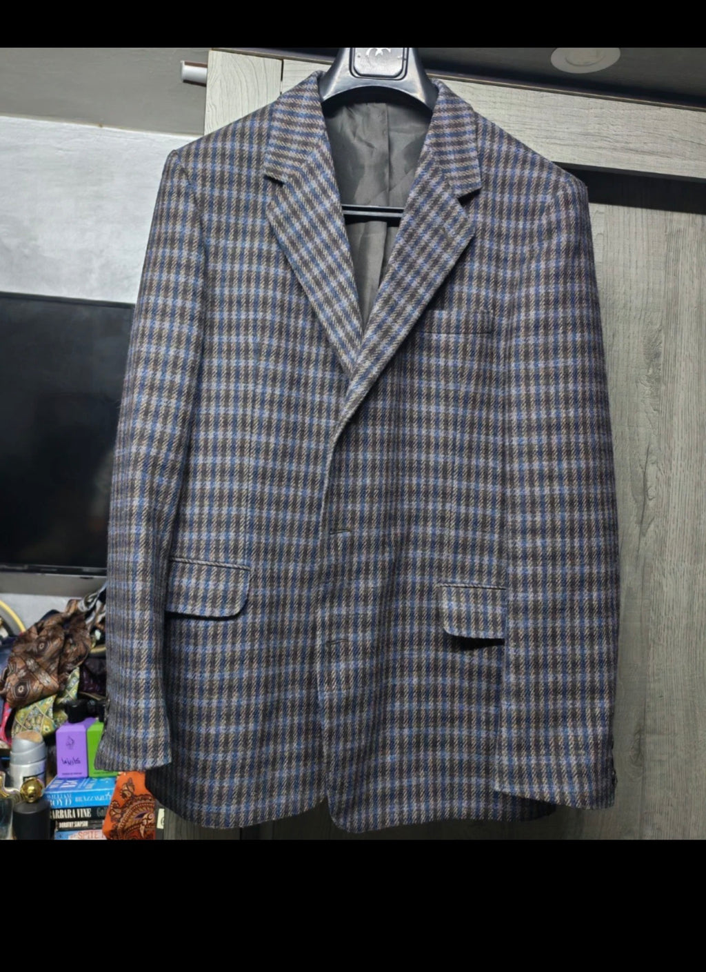 Vintage pure wool tweed camouflage plaid classic brown jacket blazer 42R 42L