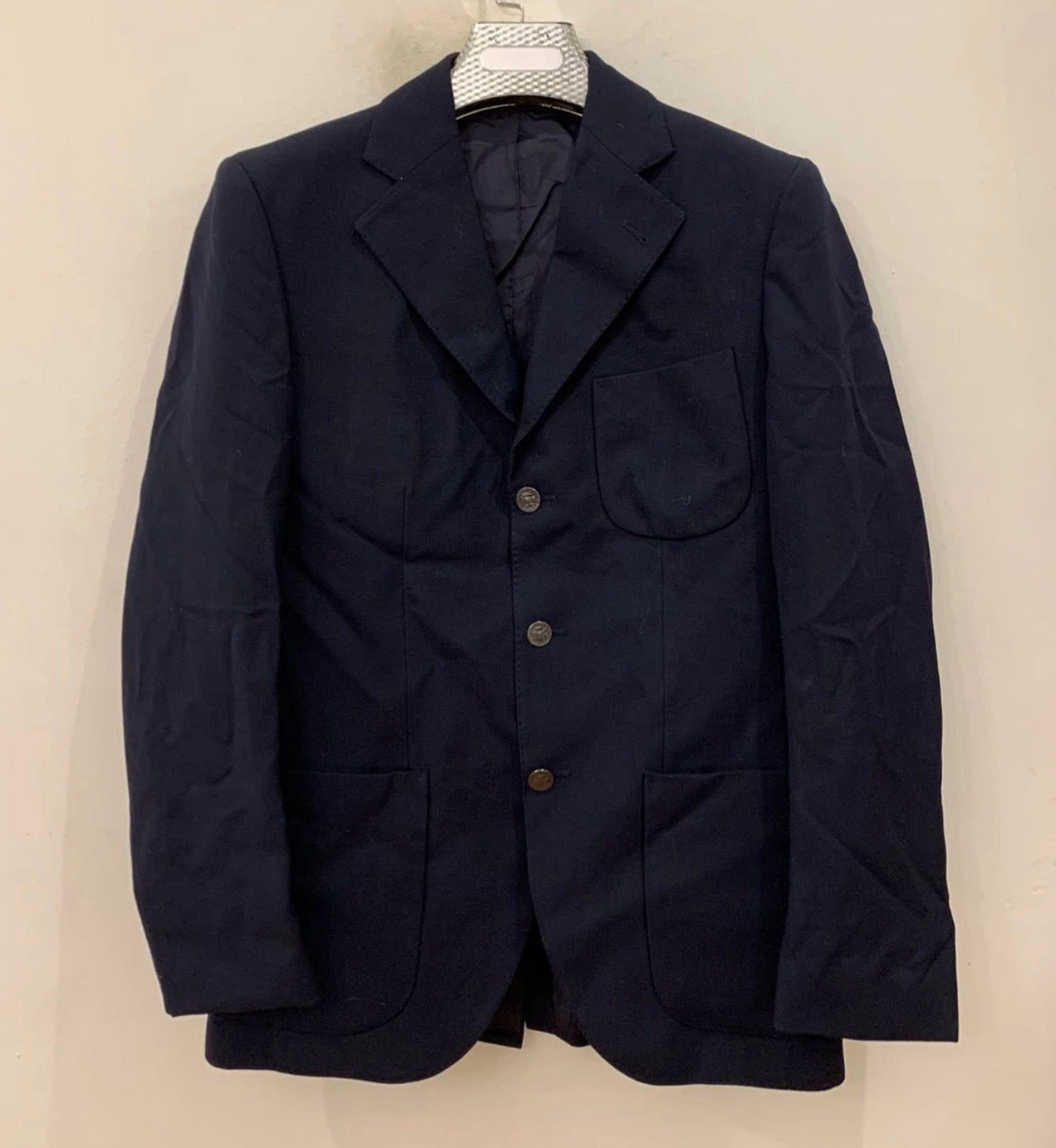 1970s Vintage pure wool classic silver button navy jacket blazer 38R