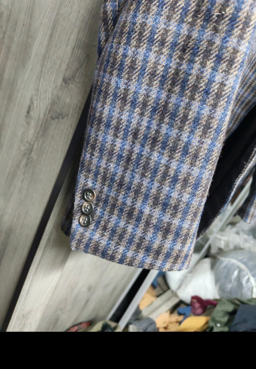 Vintage pure wool tweed camouflage plaid classic brown jacket blazer 42R 42L