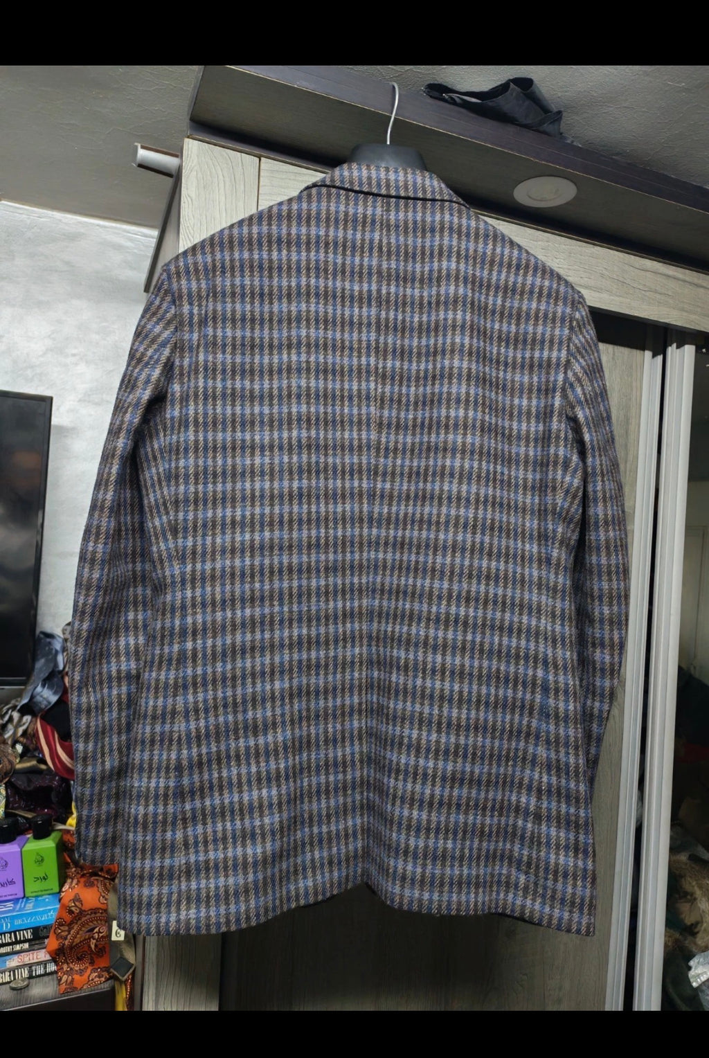 Vintage pure wool tweed camouflage plaid classic brown jacket blazer 42R 42L