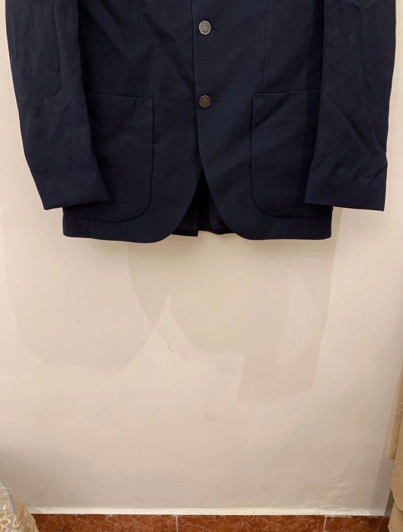 1970s Vintage pure wool classic silver button navy jacket blazer 38R