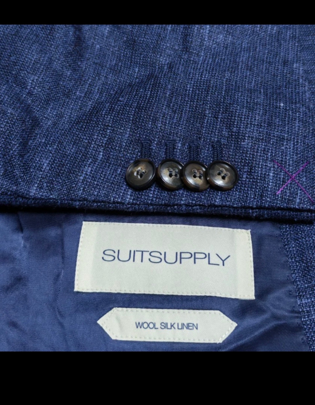 Suitsupply Lazio cloth E. THOMAS Wool Silk Linen blue slim 3 piece suit 36R 38R