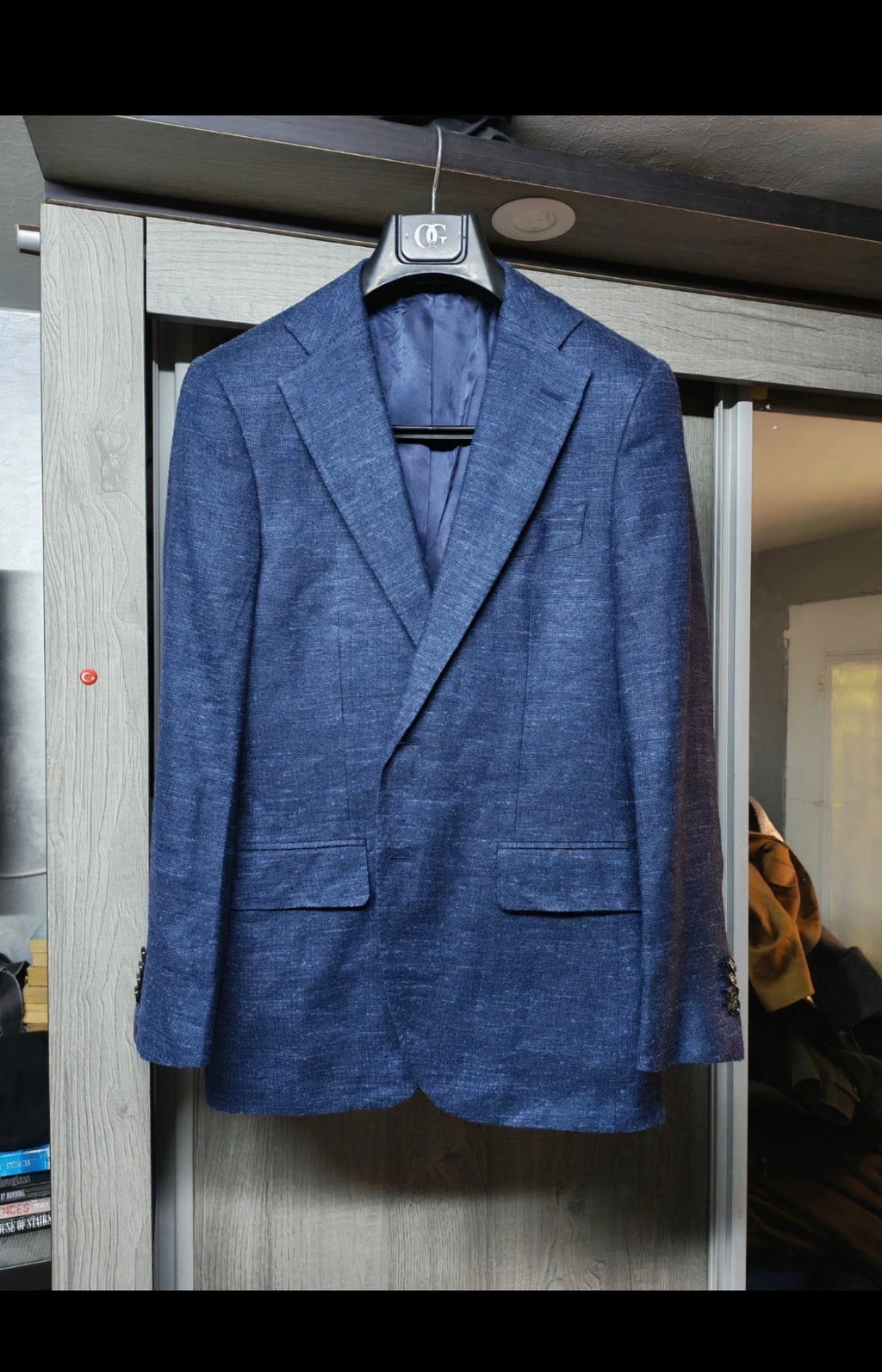 Suitsupply Lazio cloth E. THOMAS Wool Silk Linen blue slim 3 piece suit 36R 38R
