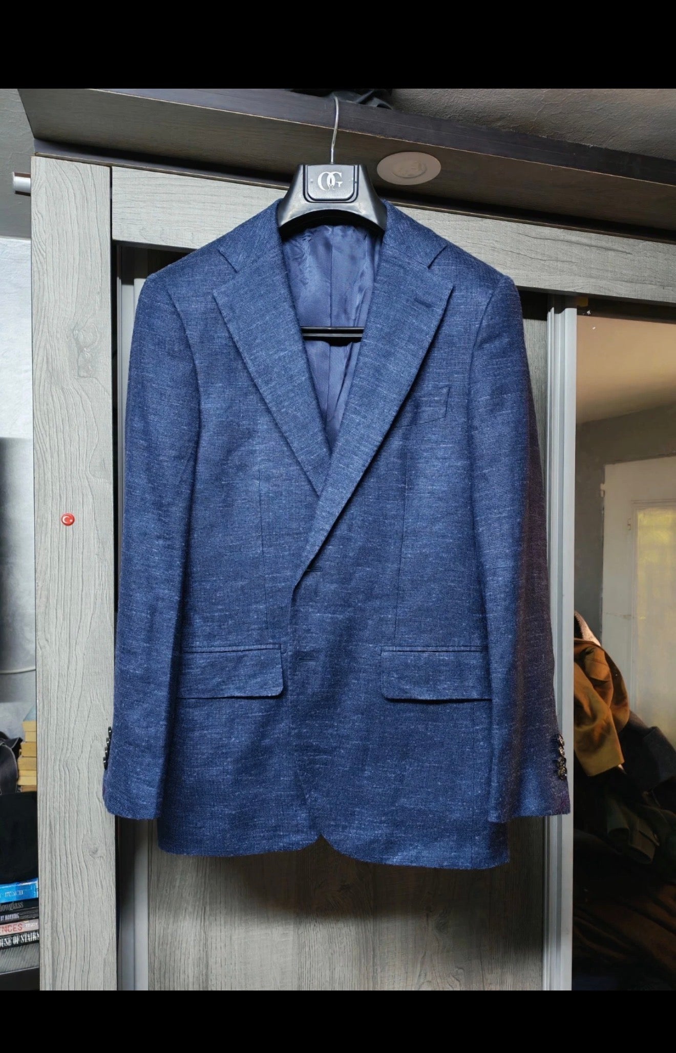 Suitsupply Lazio cloth E. THOMAS Wool Silk Linen blue slim 3 piece suit 36R 38R