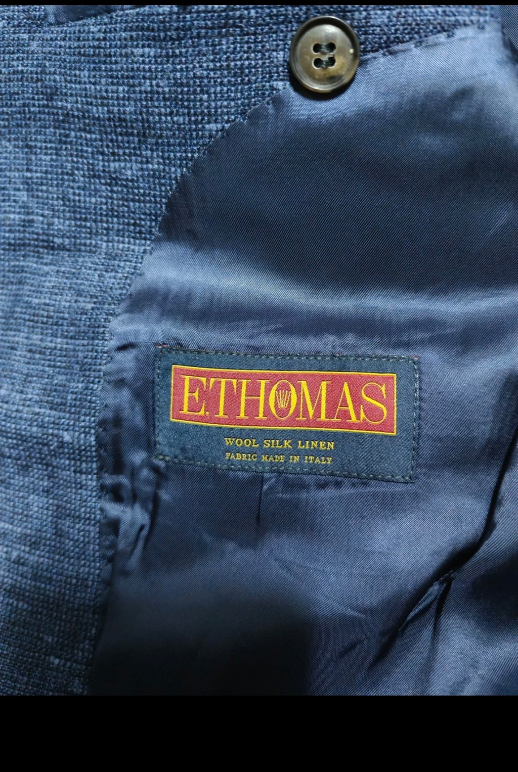 Suitsupply Lazio cloth E. THOMAS Wool Silk Linen blue slim 3 piece suit 36R 38R