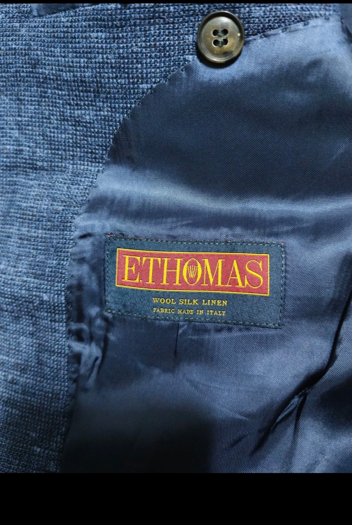 Suitsupply Lazio cloth E. THOMAS Wool Silk Linen blue slim 3 piece suit 36R 38R