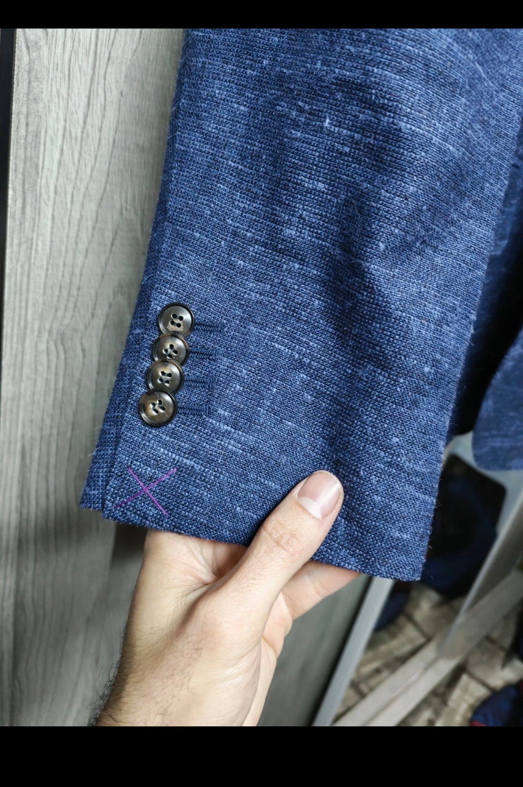 Suitsupply Lazio cloth E. THOMAS Wool Silk Linen blue slim 3 piece suit 36R 38R