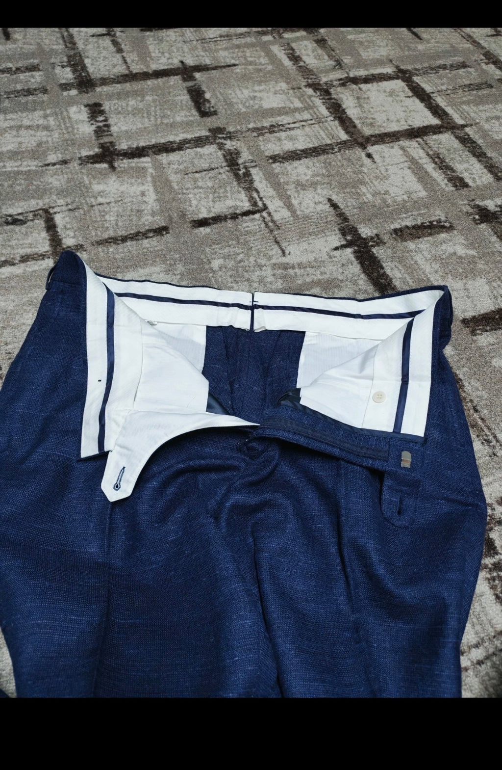 Suitsupply Lazio cloth E. THOMAS Wool Silk Linen blue slim 3 piece suit 36R 38R