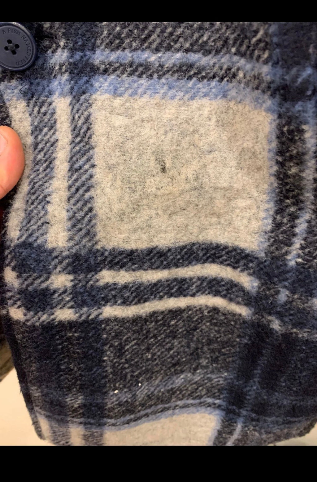 Classic unique style wool blended plaid gray navy blue over coat 44R 44L