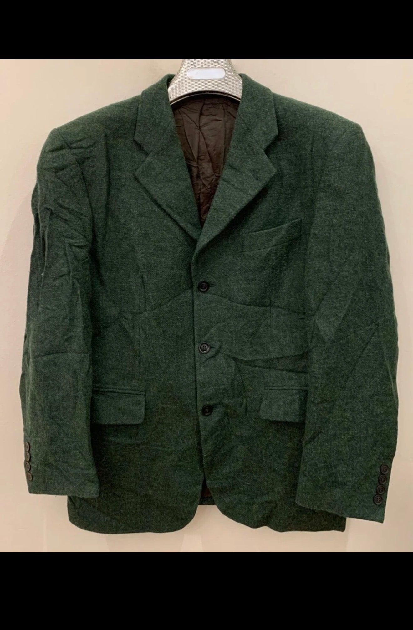 Vintage Alpaca wool handwoven tweed green classic unique jacket blazer 42R