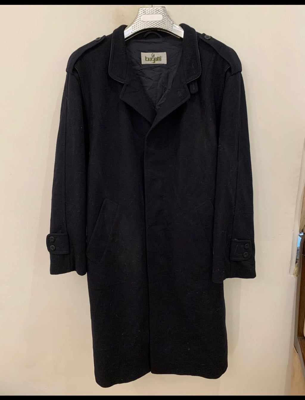 Vintage Bugatti pure wool belted navy classic Loden over coat 48R XL