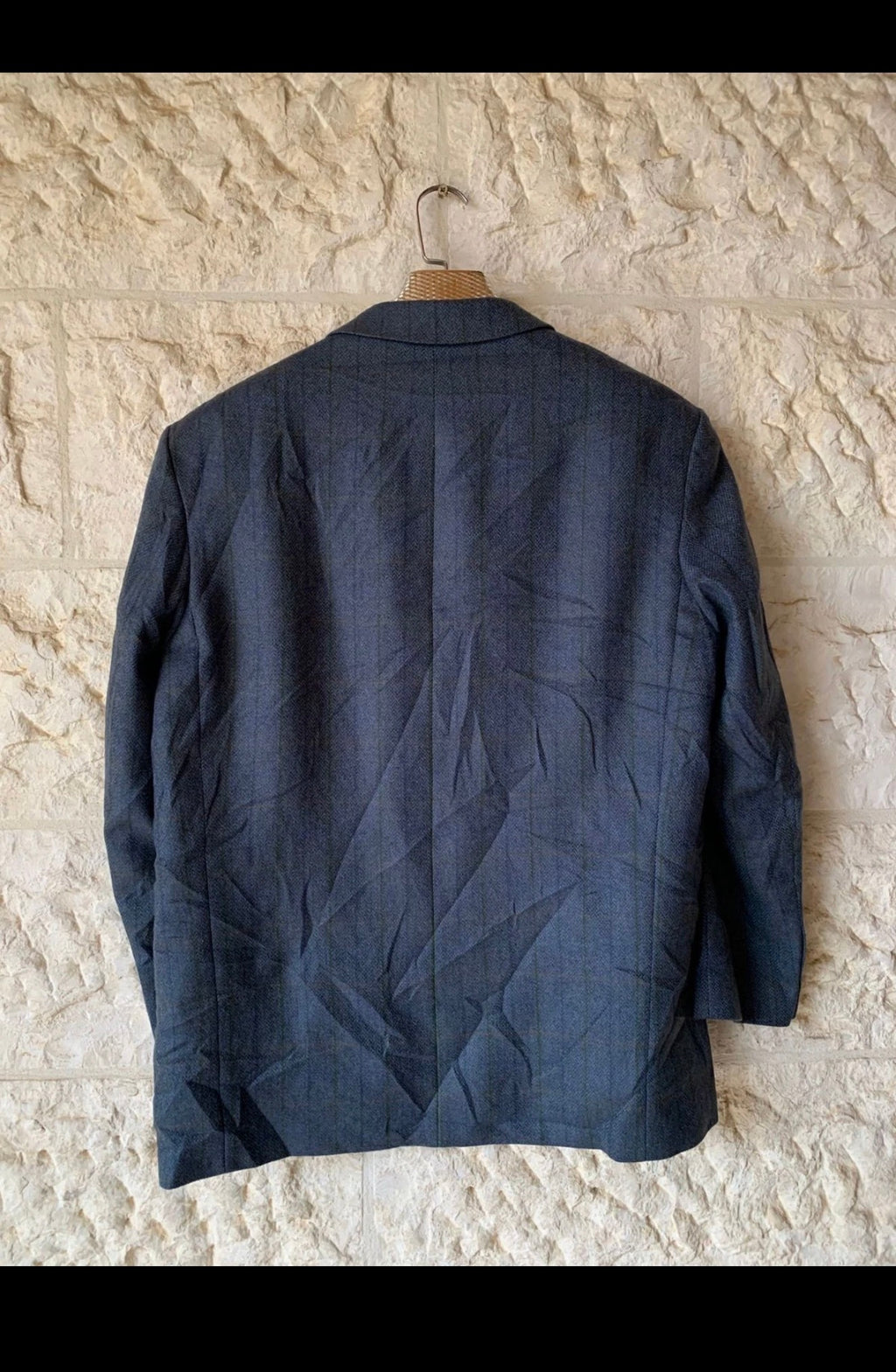 Vintage pure Lambswool Windowpane plaid classic blue hunting jacket blazer 44R