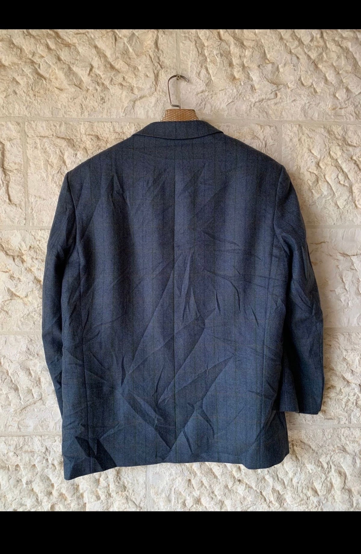 Vintage pure Lambswool Windowpane plaid classic blue hunting jacket blazer 44R