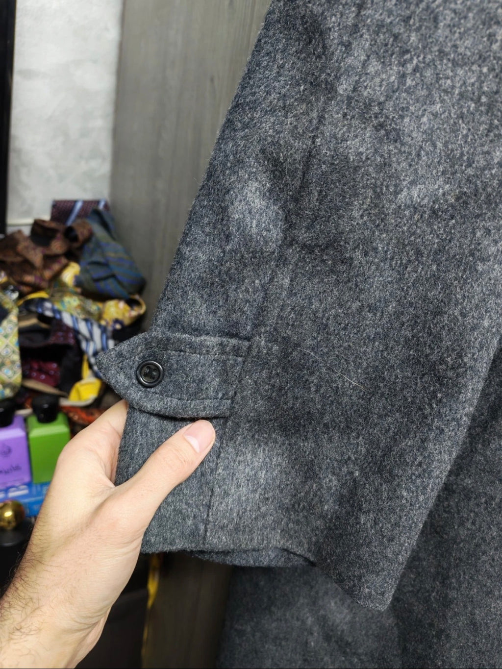 1970s Vintage pure wool classic charcoal raglan over coat 46R 46S XL
