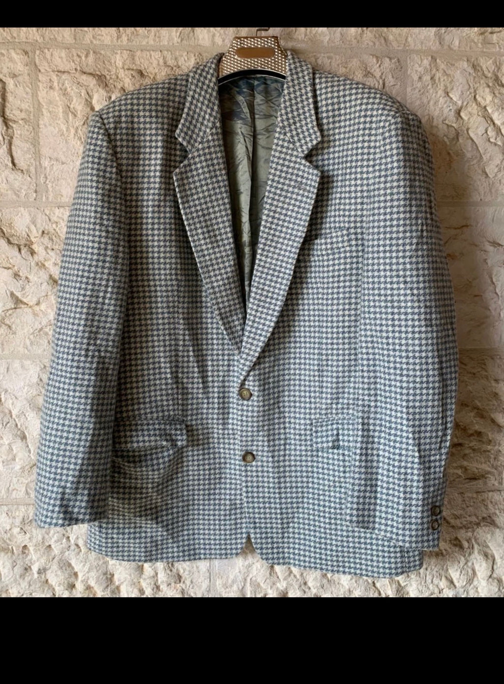 Vintage wool mohair blend tweed houndstooth hunting jacket blazer 46R 46L XL