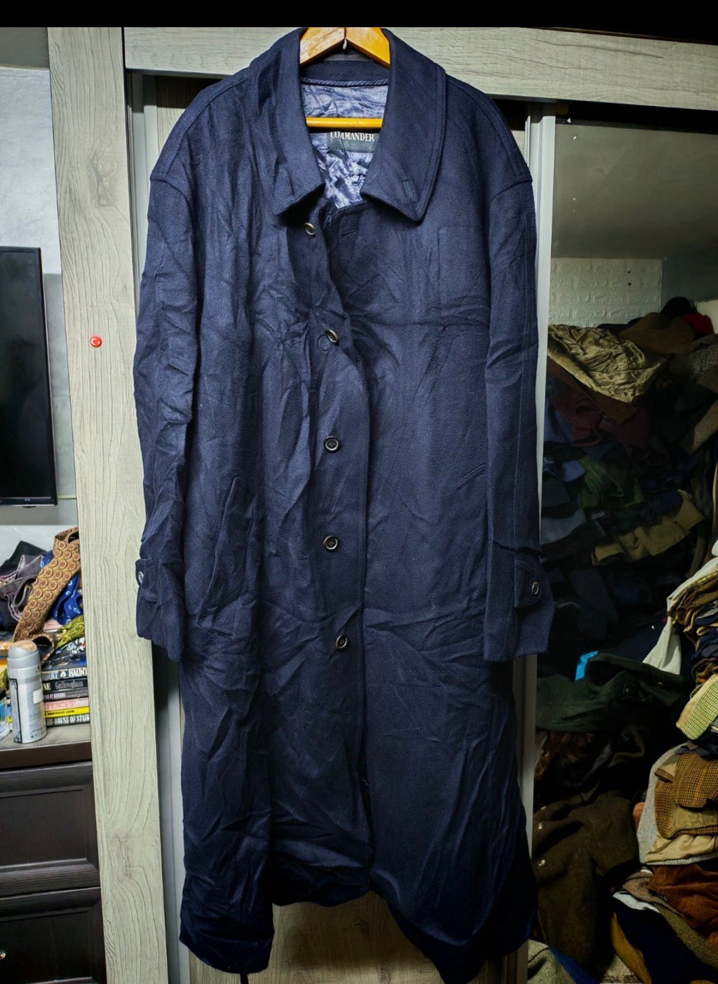 Vintage Commander classic 100% pure wool navy belted over coat 46R XL