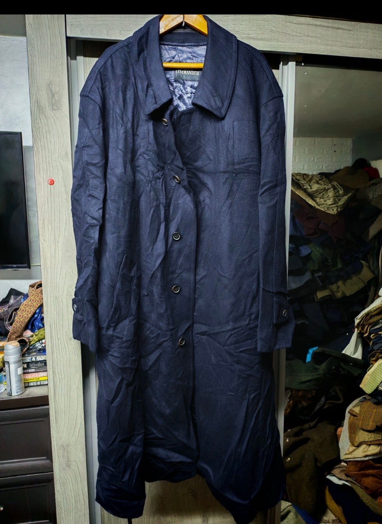 Vintage Commander classic 100% pure wool navy belted over coat 46R XL