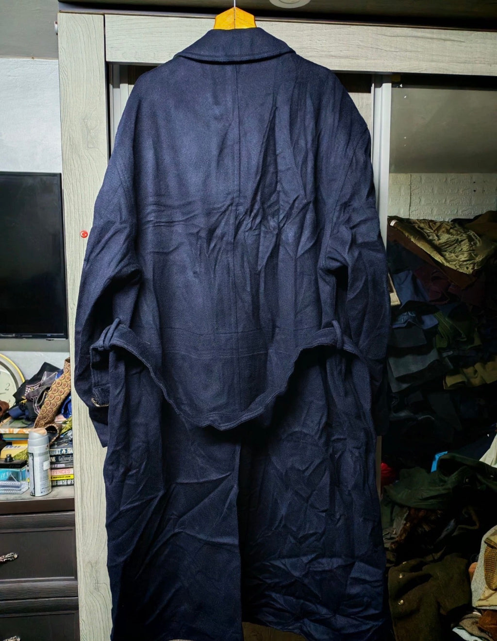 Vintage Commander classic 100% pure wool navy belted over coat 46R XL