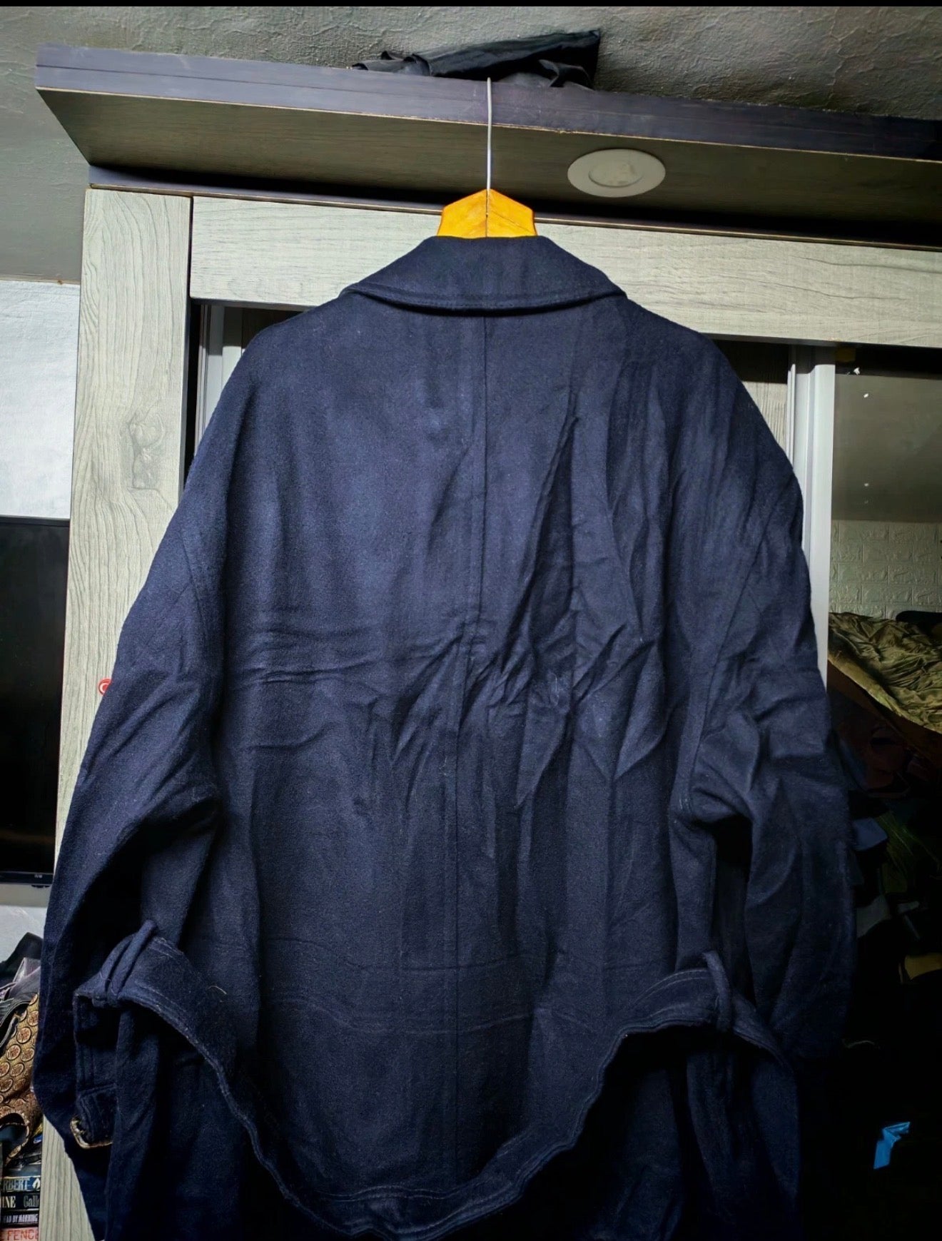 Vintage Commander classic 100% pure wool navy belted over coat 46R XL