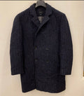Classic style wool blend double breasted chalk stripe navy over coat 42R