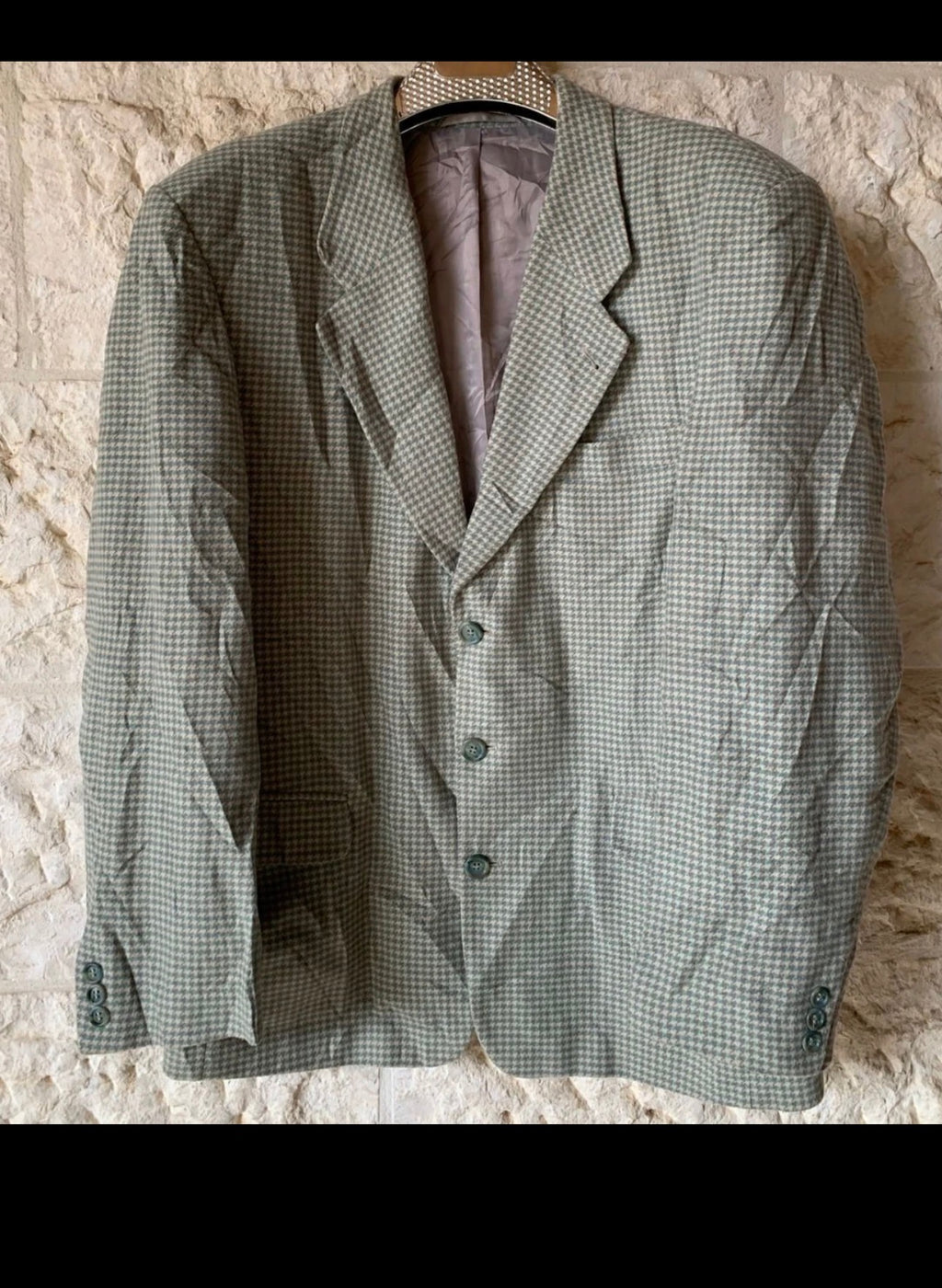 Vintage wool Cashmere blend houndstooth classic green jacket blazer 42R