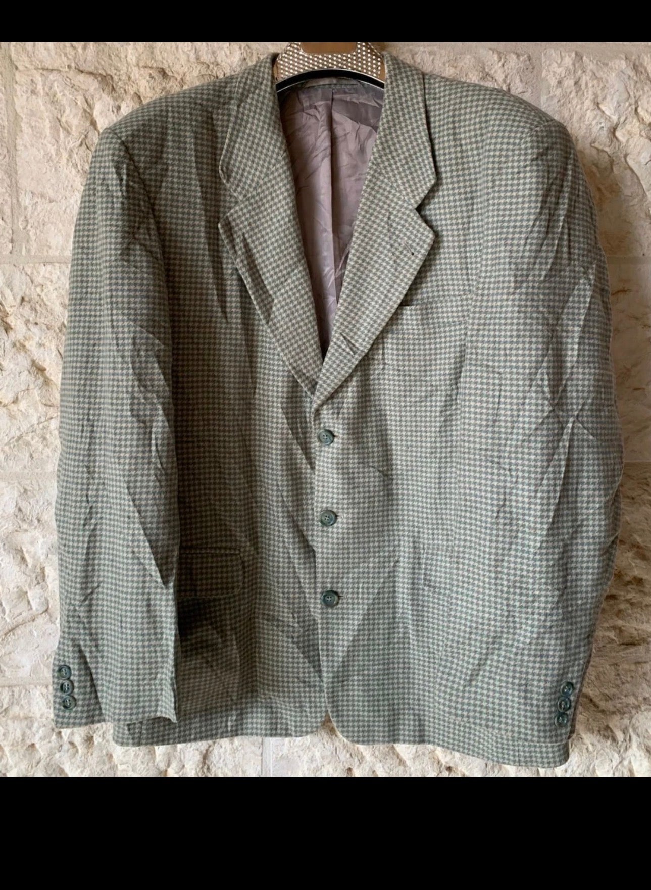 Vintage wool Cashmere blend houndstooth classic green jacket blazer 42R