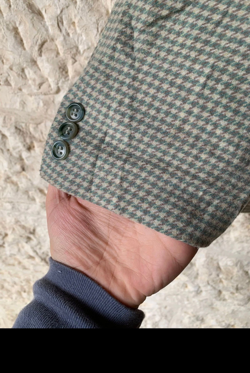 Vintage wool Cashmere blend houndstooth classic green jacket blazer 42R