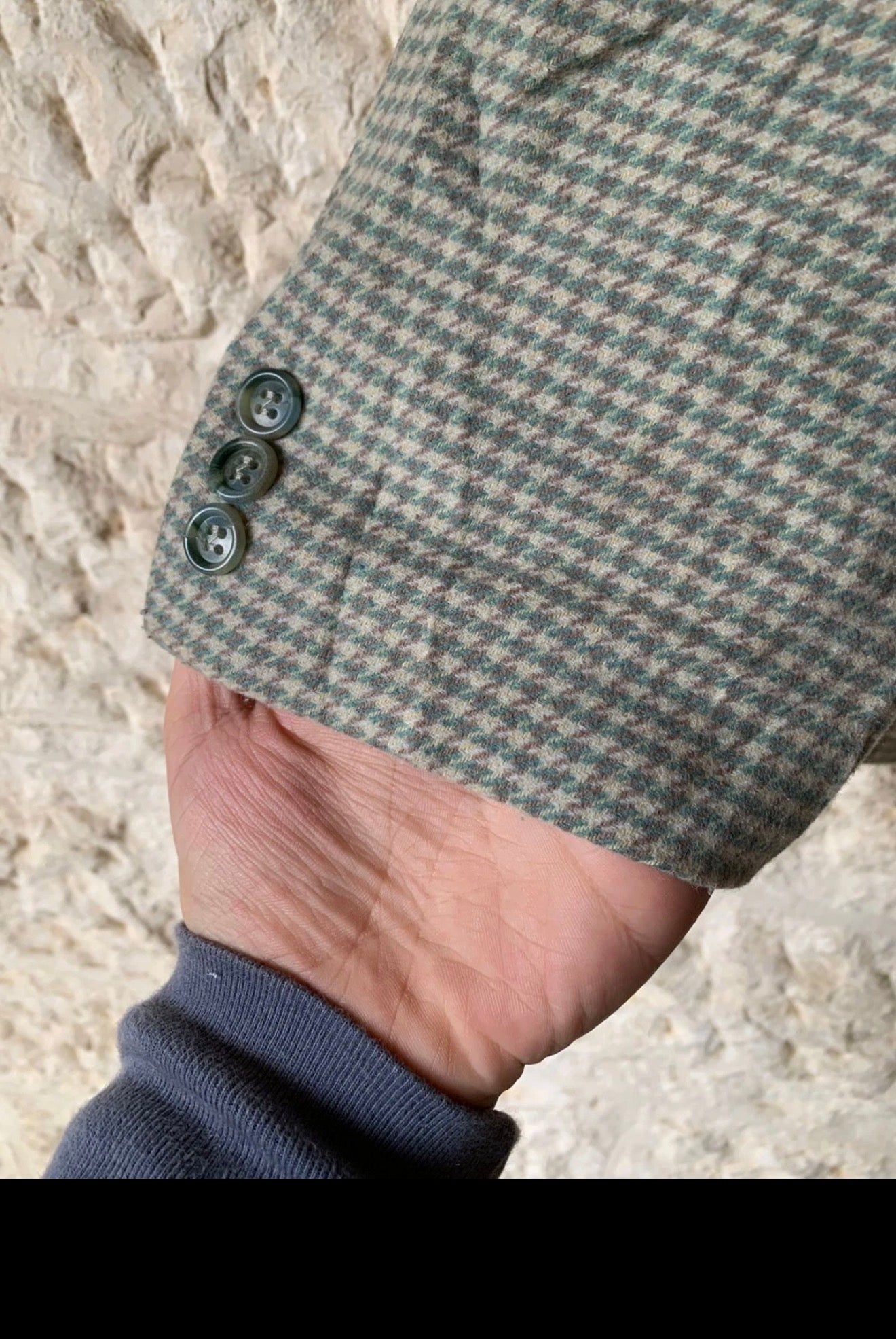 Vintage wool Cashmere blend houndstooth classic green jacket blazer 42R