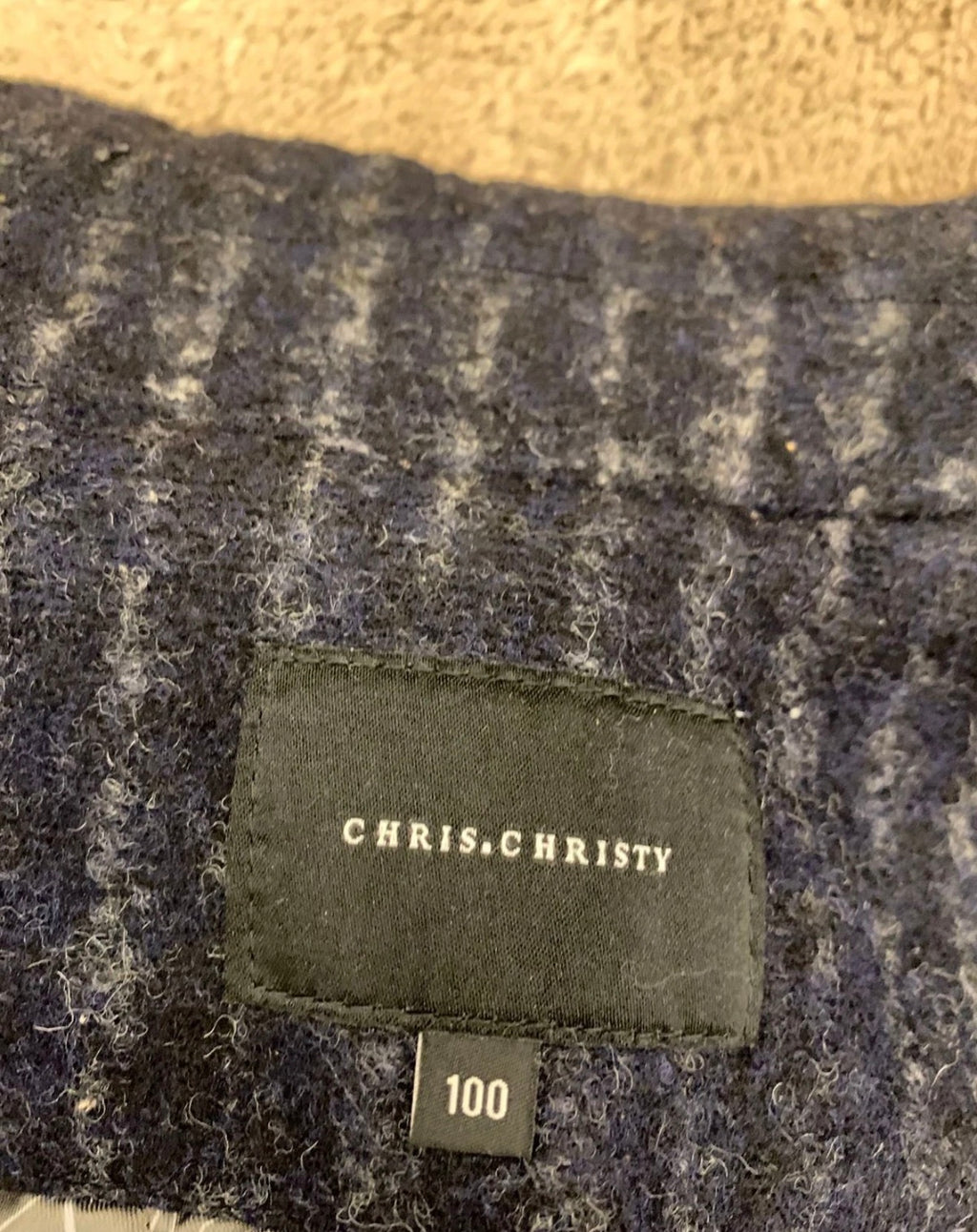 Classic style wool blend double breasted chalk stripe navy over coat 42R