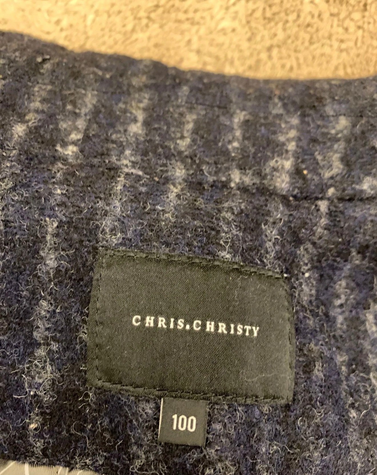 Classic style wool blend double breasted chalk stripe navy over coat 42R