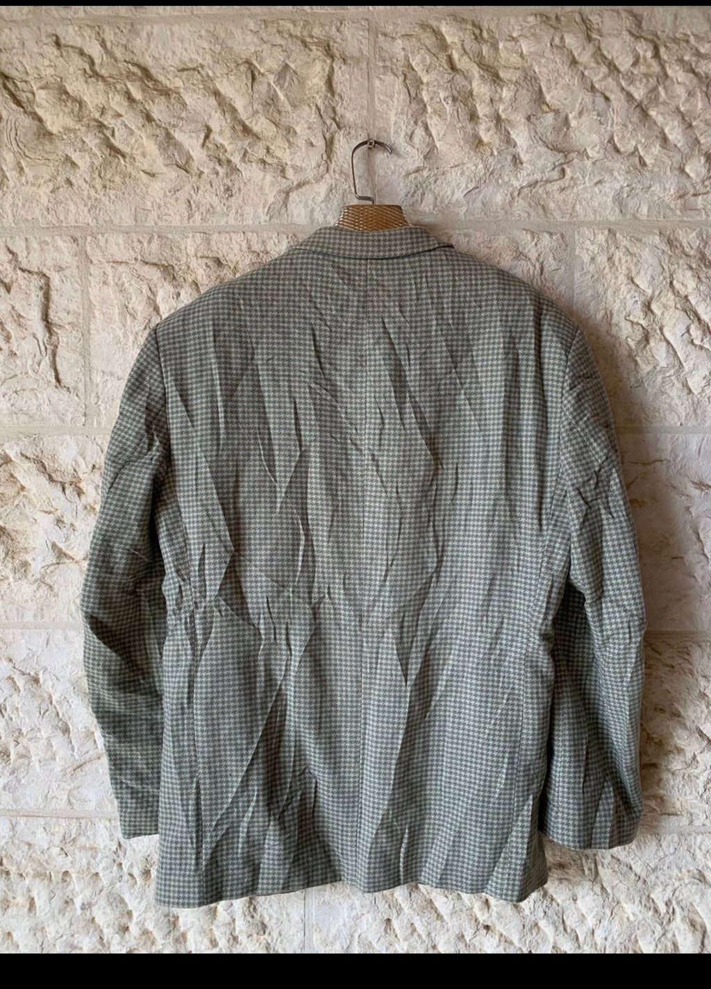 Vintage wool Cashmere blend houndstooth classic green jacket blazer 42R