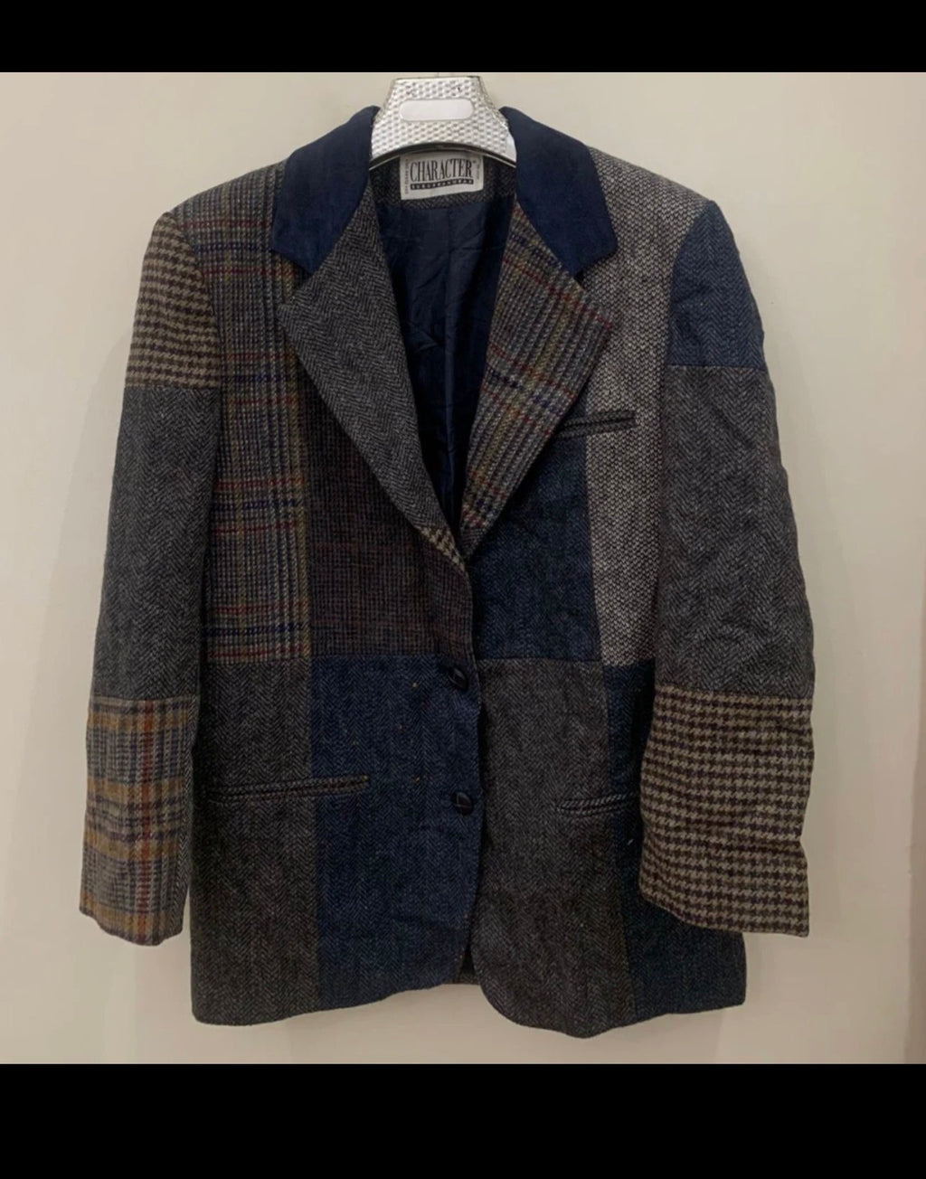Vintage pure wool handwoven tweed patch works Suede collar jacket blazer 38 M 8