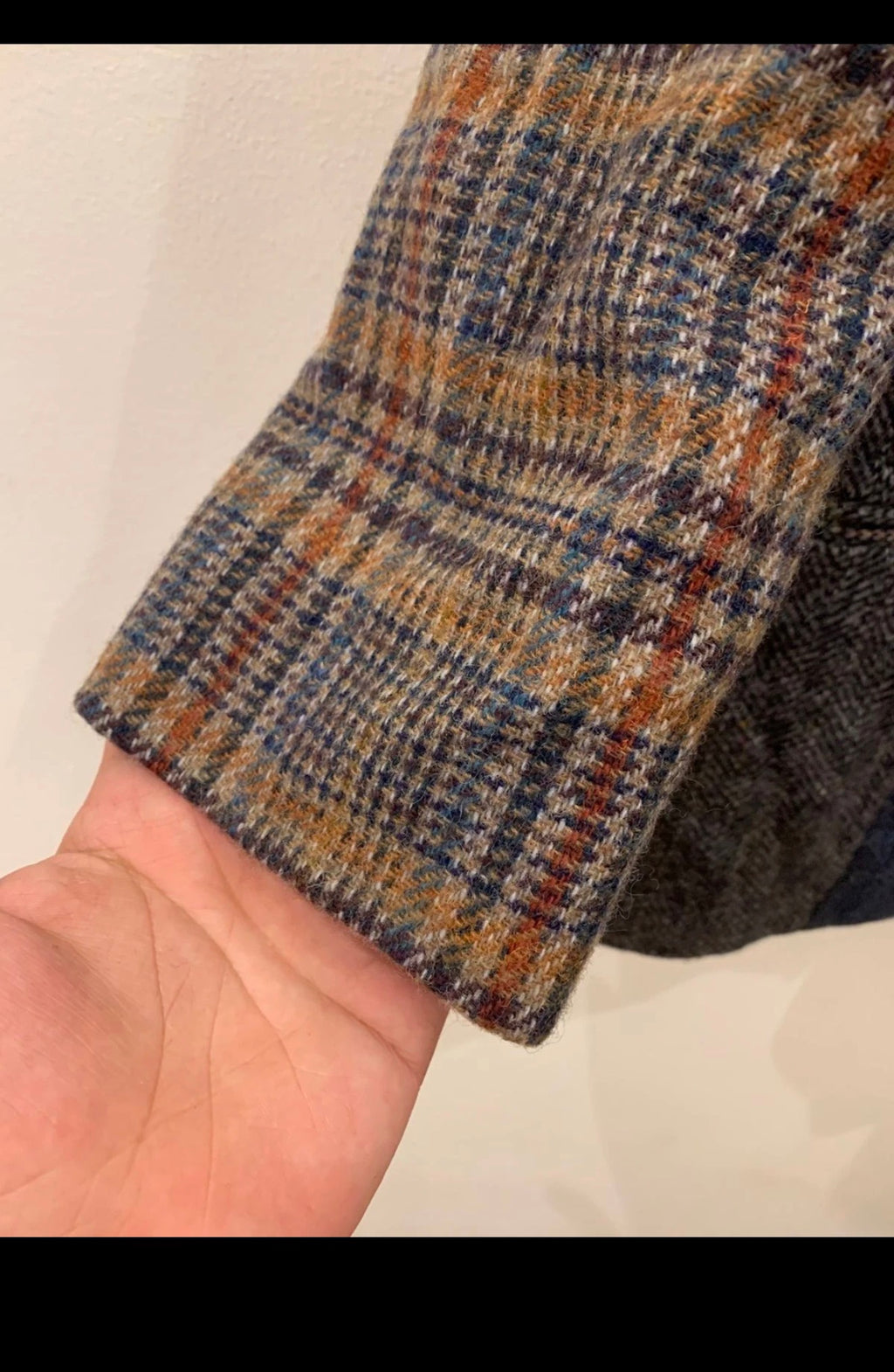 Vintage pure wool handwoven tweed patch works Suede collar jacket blazer 38 M 8