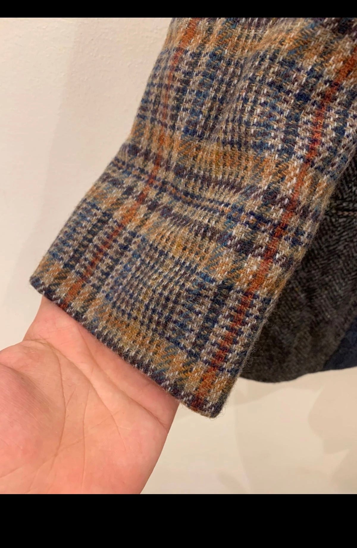 Vintage pure wool handwoven tweed patch works Suede collar jacket blazer 38 M 8