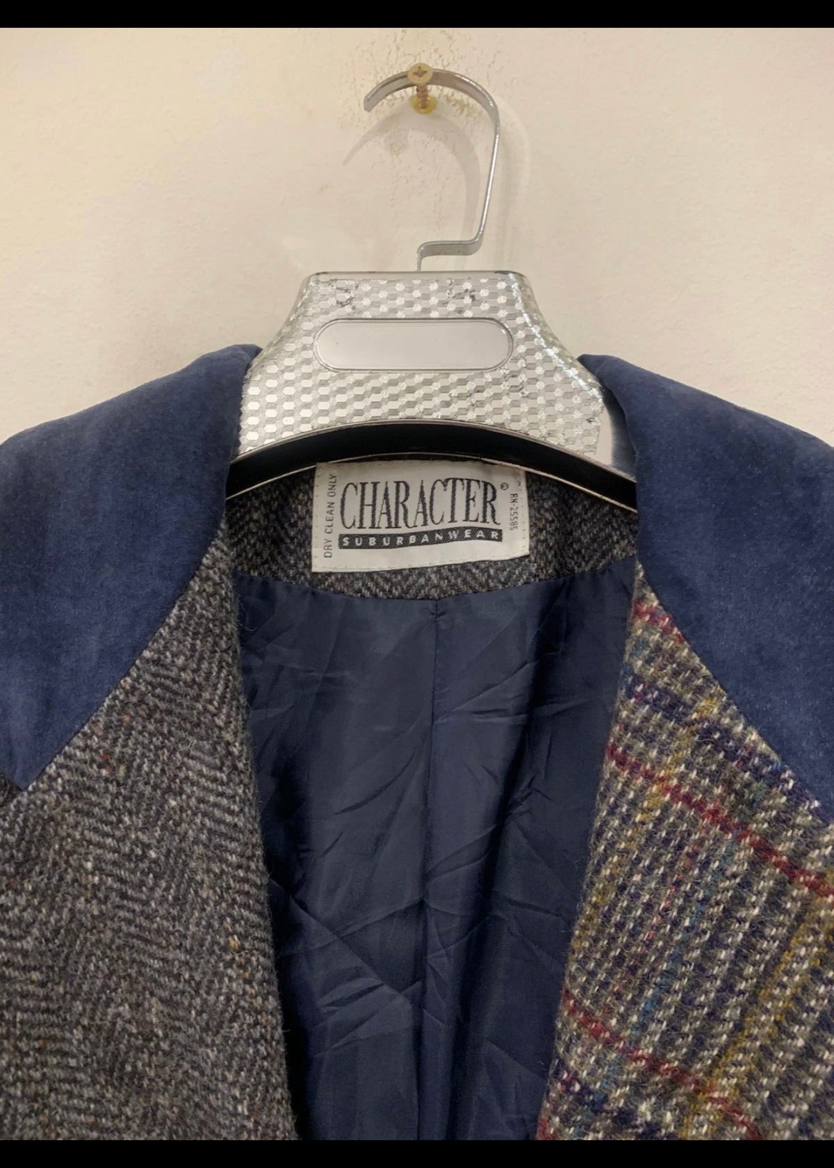 Vintage pure wool handwoven tweed patch works Suede collar jacket blazer 38 M 8