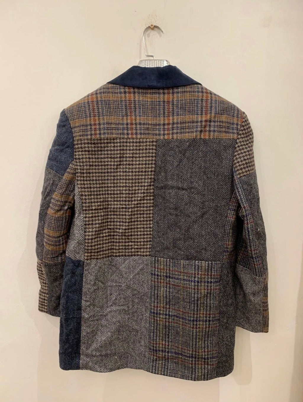 Vintage pure wool handwoven tweed patch works Suede collar jacket blazer 38 M 8