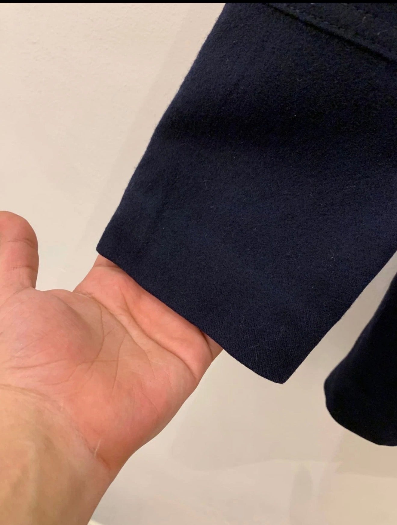 Classic woollen wool double breasted belted navy pea over coat 38R