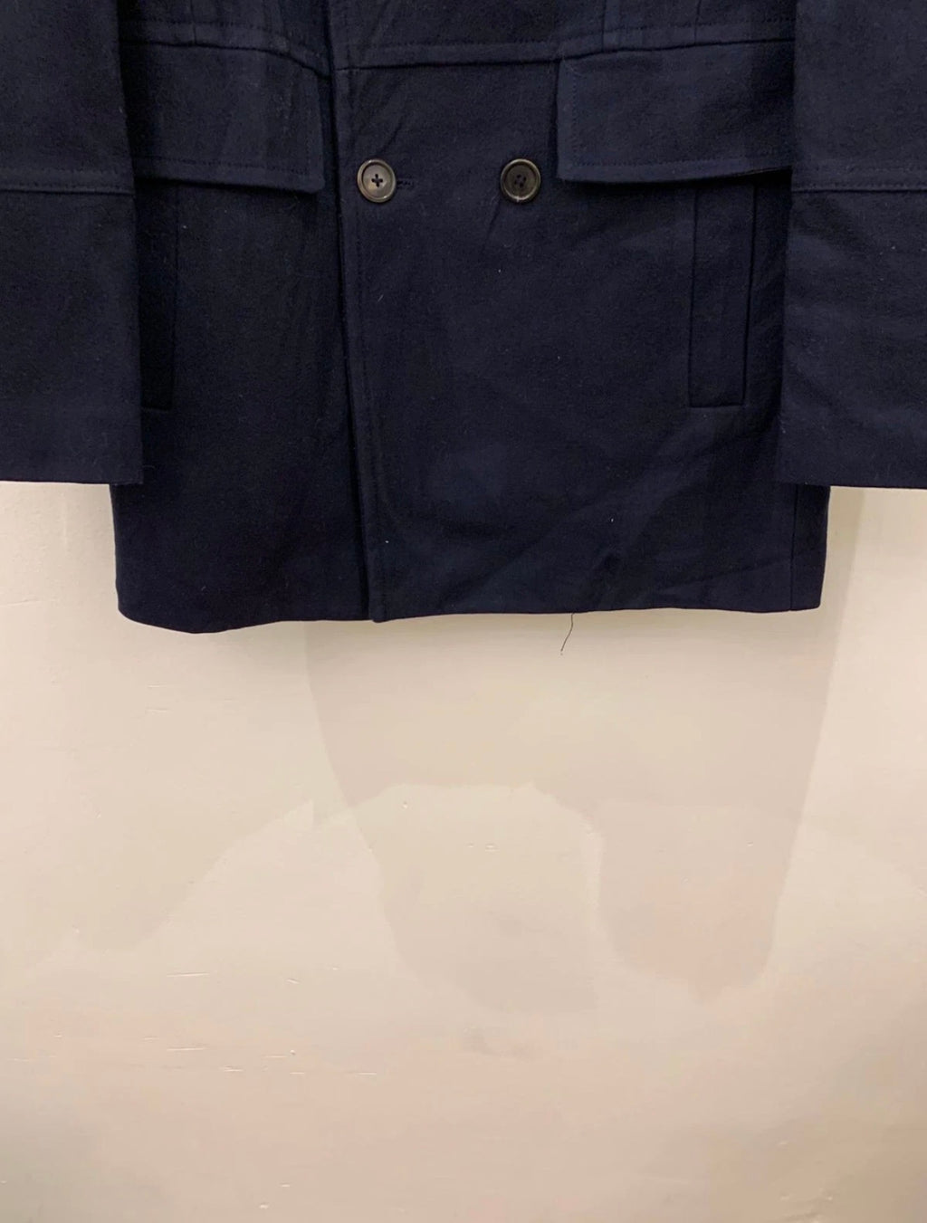 Classic woollen wool double breasted belted navy pea over coat 38R