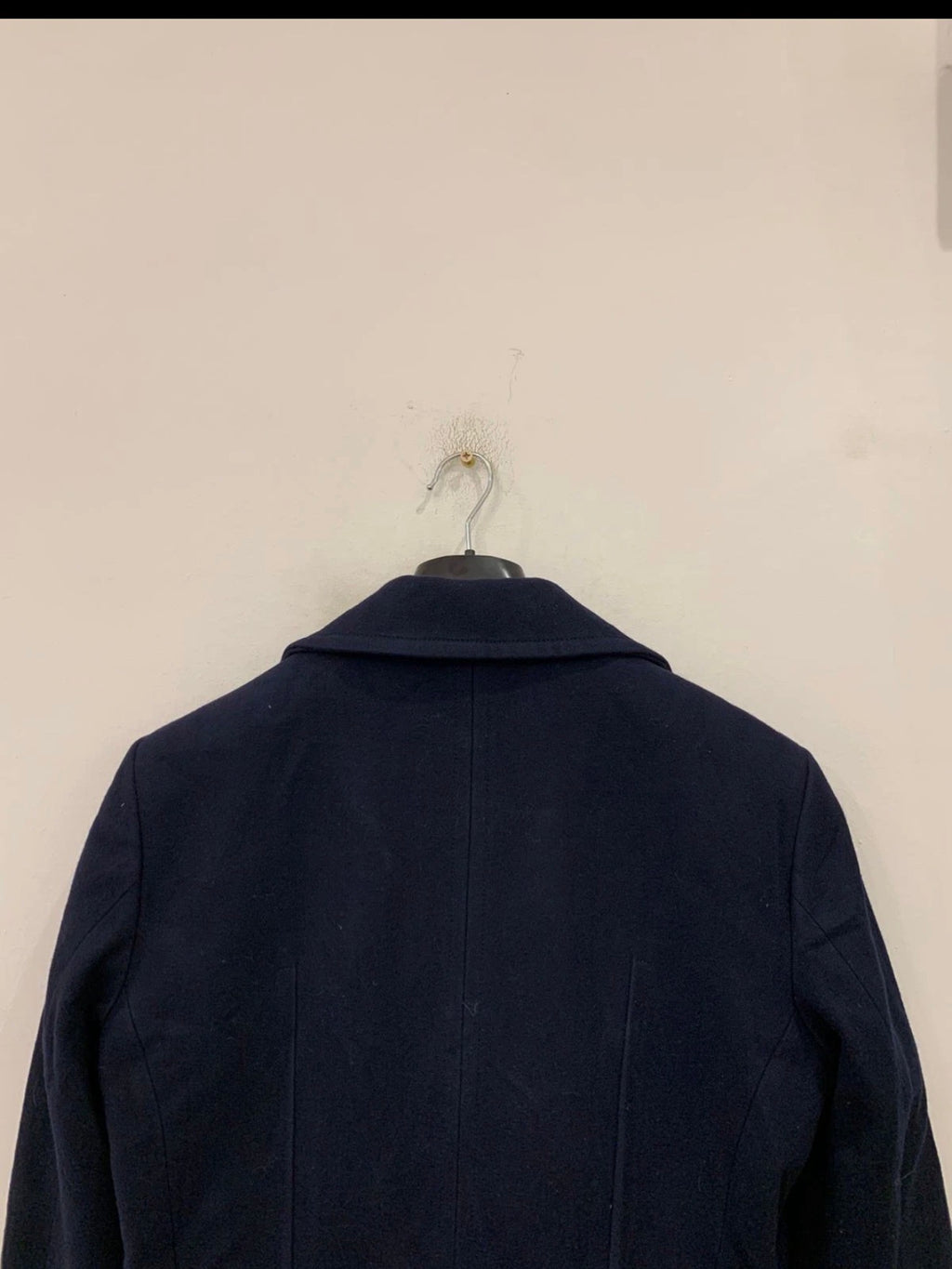 Classic woollen wool double breasted belted navy pea over coat 38R