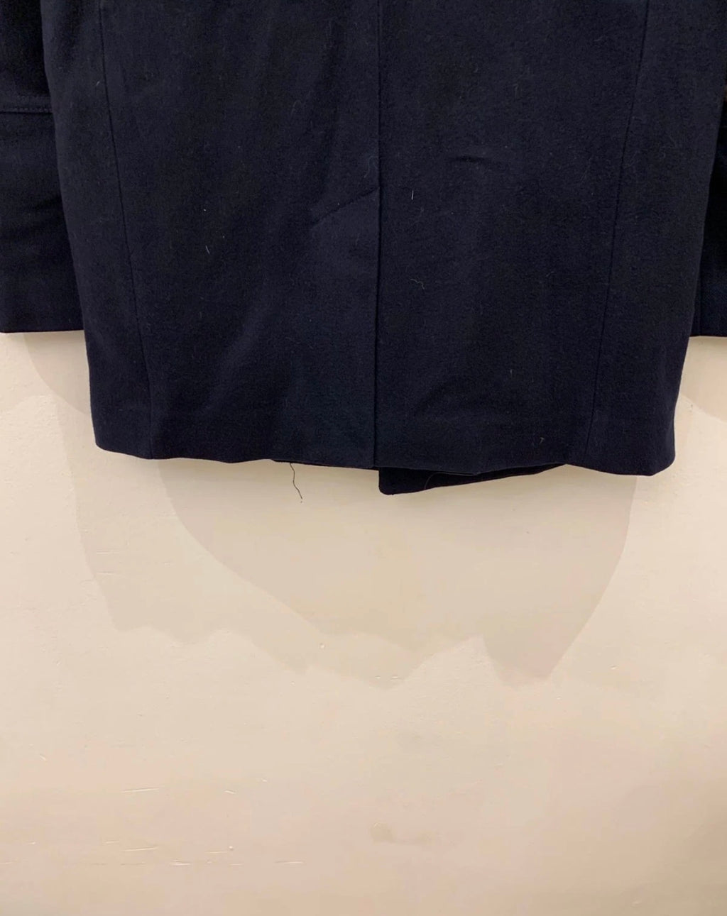 Classic woollen wool double breasted belted navy pea over coat 38R